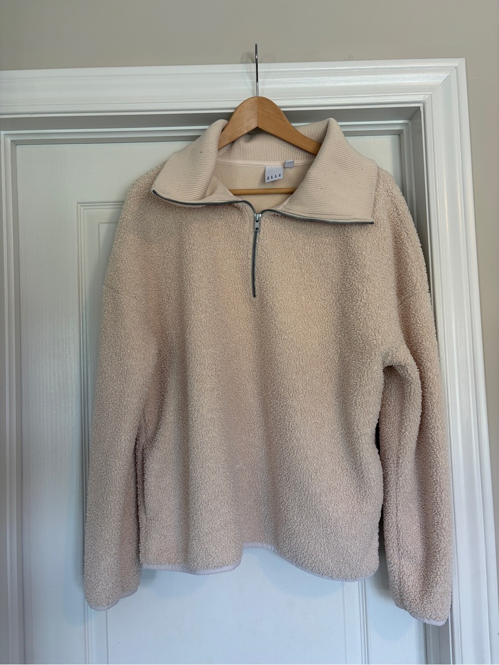 Elle Cream Sherpa Half-Zip Turtleneck Pullover